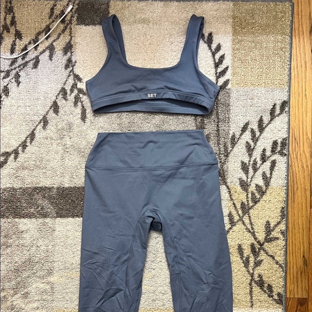 SET Active Slate Blue Sports Bra and High-Waist Leggings